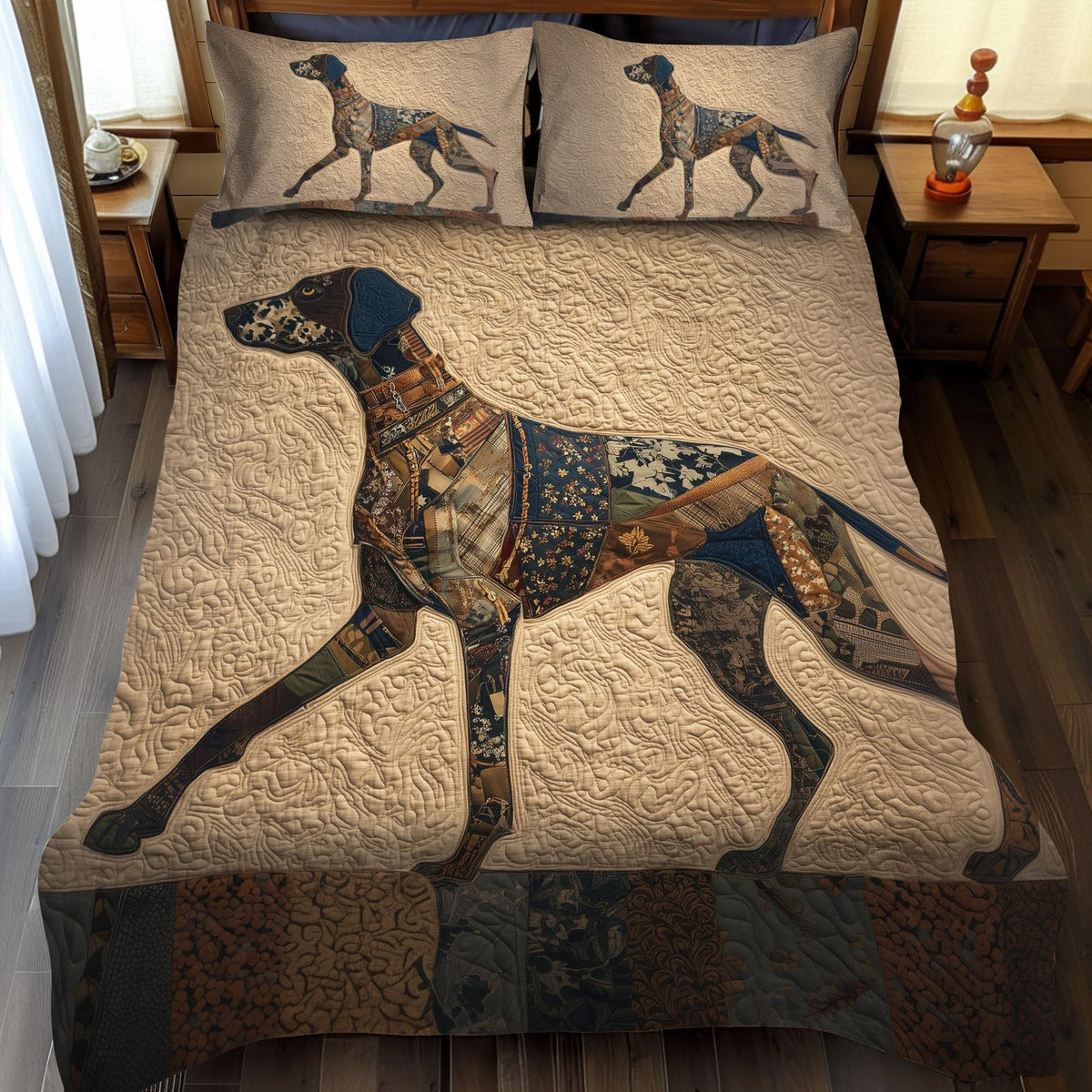 Sharp Scout quilted 3-piece bedding set on a made bed with two matching pillow shams