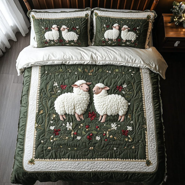 Shepherd Dream quilted 3-piece bedding set on a made bed with two matching pillow shams