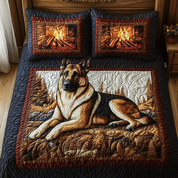 Shepherd Soul quilted 3-piece bedding set on a made bed with two matching pillow shams