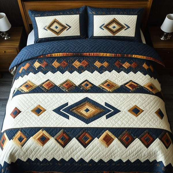 Sierra Lines quilted 3-piece bedding set on a made bed with two matching pillow shams