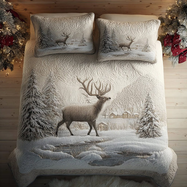 Silent Forest quilted 3-piece bedding set on a made bed with two matching pillow shams