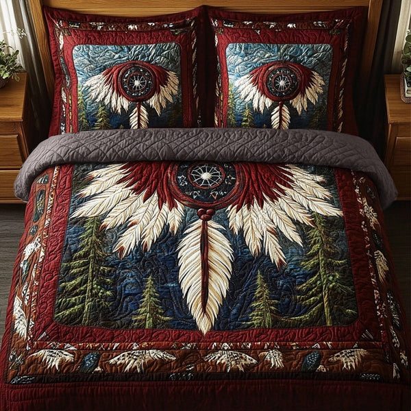 Silent Guardian Web quilted 3-piece bedding set on a made bed with two matching pillow shams