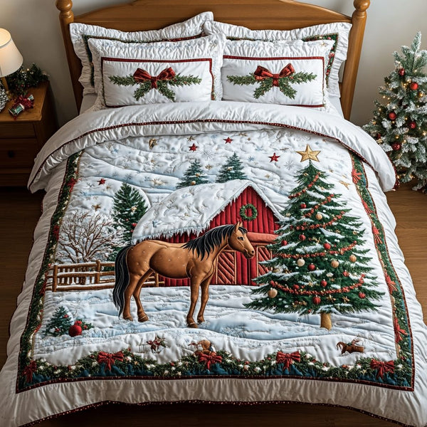 Silent Herd quilted 3-piece bedding set on a made bed with two matching pillow shams