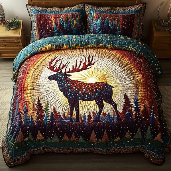Silent Hoof quilted 3-piece bedding set on a made bed with two matching pillow shams