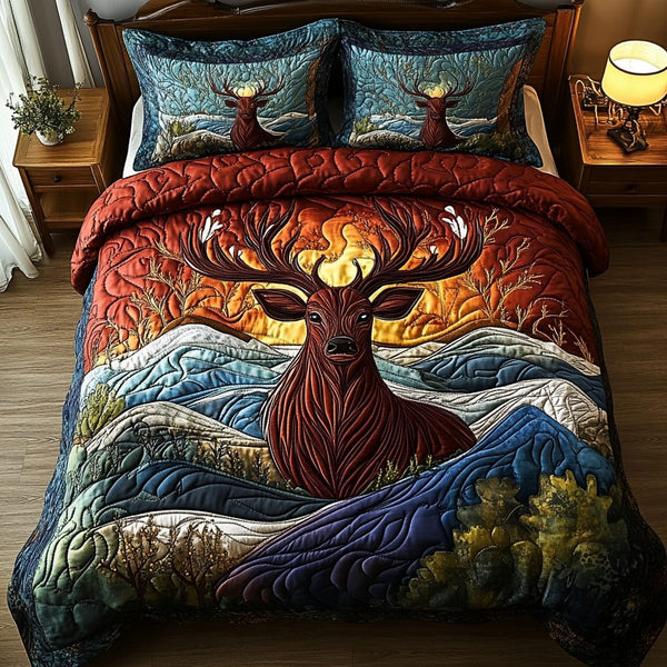 Silent Hooves quilted 3-piece bedding set on a made bed with two matching pillow shams