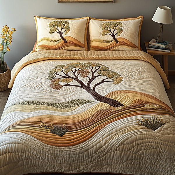 Silent Nature quilted 3-piece bedding set on a made bed with two matching pillow shams