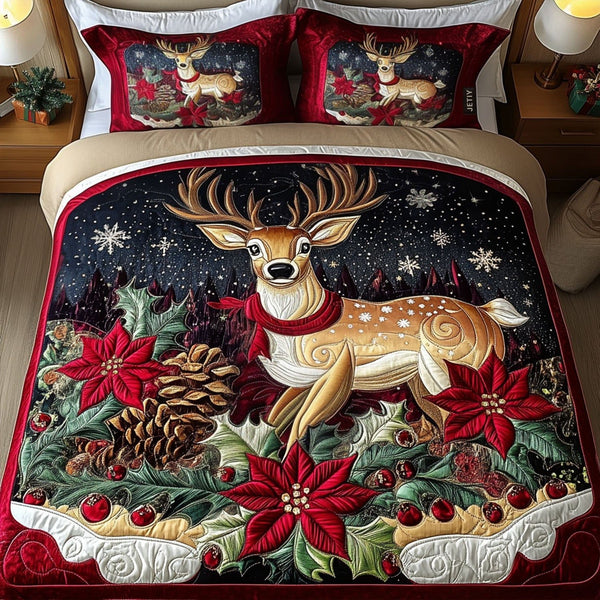 Silent Night Charm quilted 3-piece bedding set on a made bed with two matching pillow shams