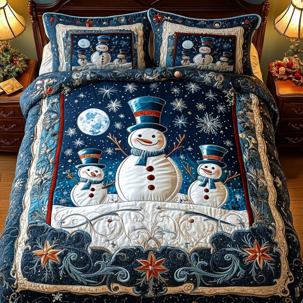 Silent Night quilted 3-piece bedding set on a made bed with two matching pillow shams