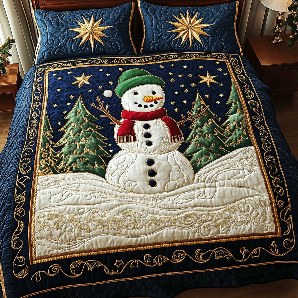 Silent Night quilted 3-piece bedding set on a made bed with two matching pillow shams