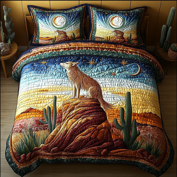 Silent Paws quilted 3-piece bedding set on a made bed with two matching pillow shams