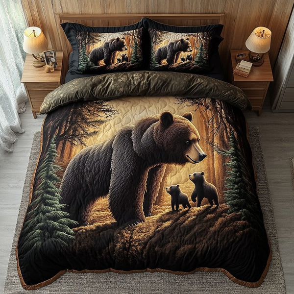 Silent Roar quilted 3-piece bedding set on a made bed with two matching pillow shams