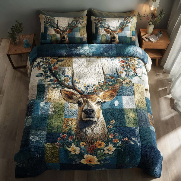 Silent Stag quilted 3-piece bedding set on a made bed with two matching pillow shams