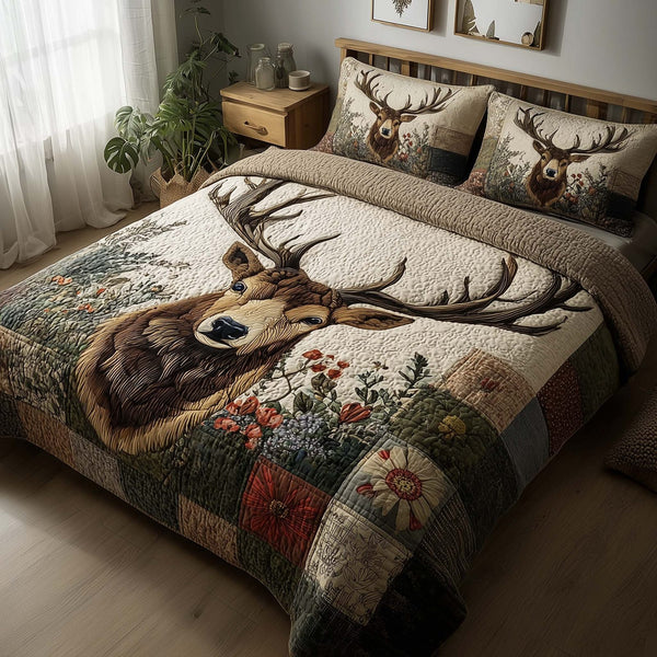 Silent Stag quilted 3-piece bedding set on a made bed with two matching pillow shams