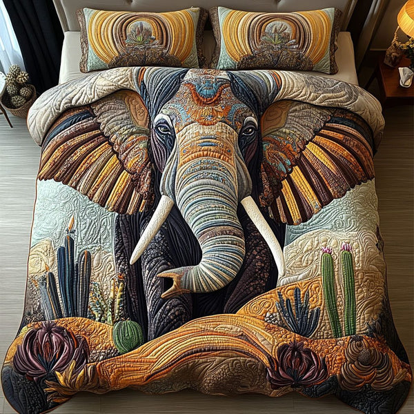 Silent Strength quilted 3-piece bedding set on a made bed with two matching pillow shams