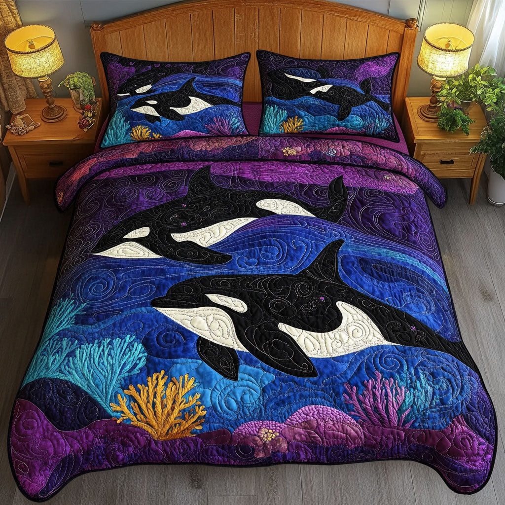 Silent Surge quilted 3-piece bedding set on a made bed with two matching pillow shams