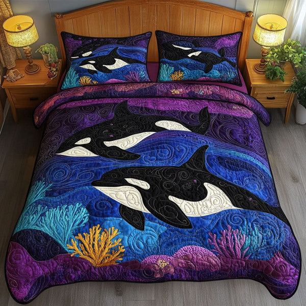 Silent Surge quilted 3-piece bedding set on a made bed with two matching pillow shams