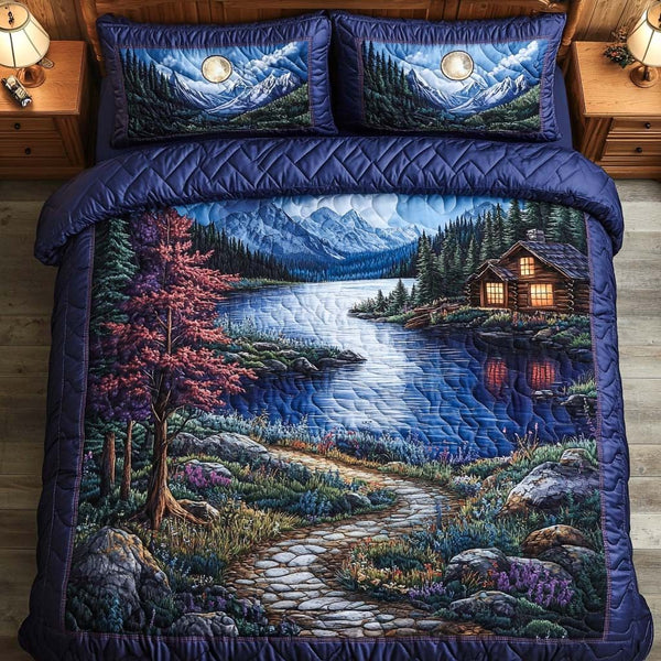 Silent Timberline quilted 3-piece bedding set on a made bed with two matching pillow shams