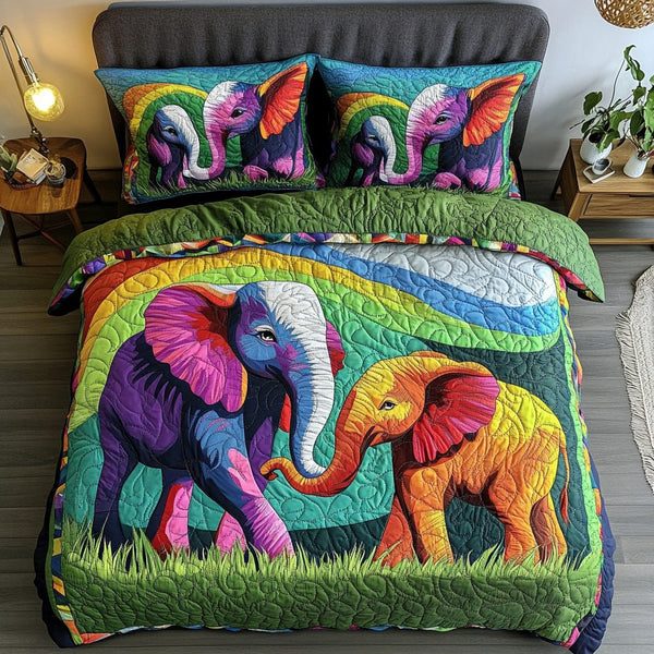Silent Tusk quilted 3-piece bedding set on a made bed with two matching pillow shams