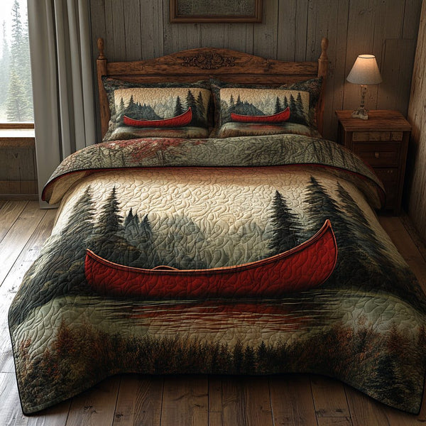 Silent Waters quilted 3-piece bedding set on a made bed with two matching pillow shams