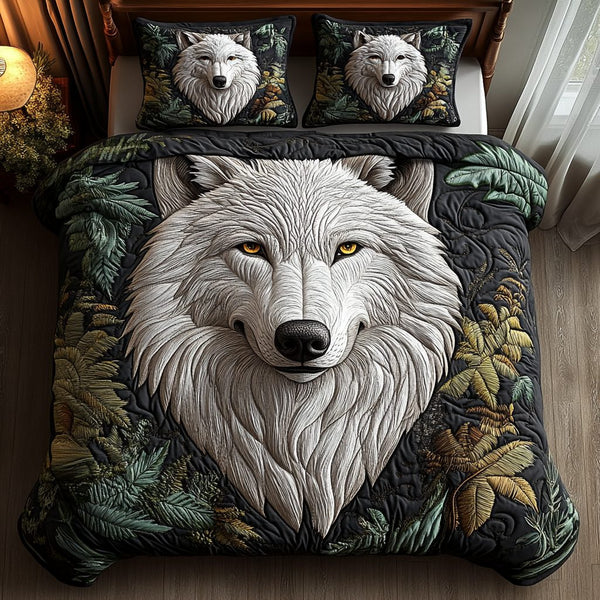 Silver Moon quilted 3-piece bedding set on a made bed with two matching pillow shams
