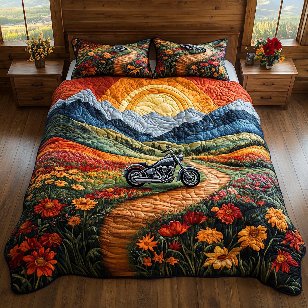 Silver Ride quilted 3-piece bedding set on a made bed with two matching pillow shams