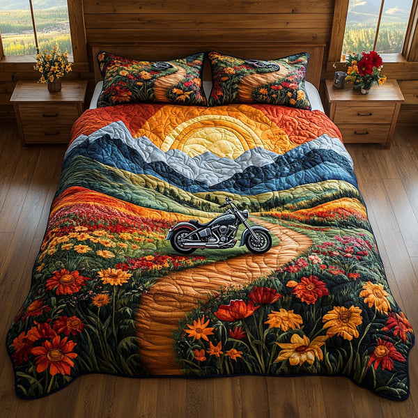 Silver Ride quilted 3-piece bedding set on a made bed with two matching pillow shams