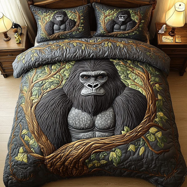 Silverback Strength quilted 3-piece bedding set on a made bed with two matching pillow shams