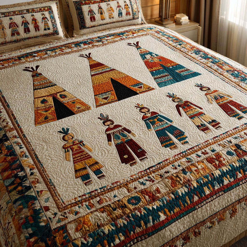 Simple Harmony quilted 3-piece bedding set on a made bed with two matching pillow shams