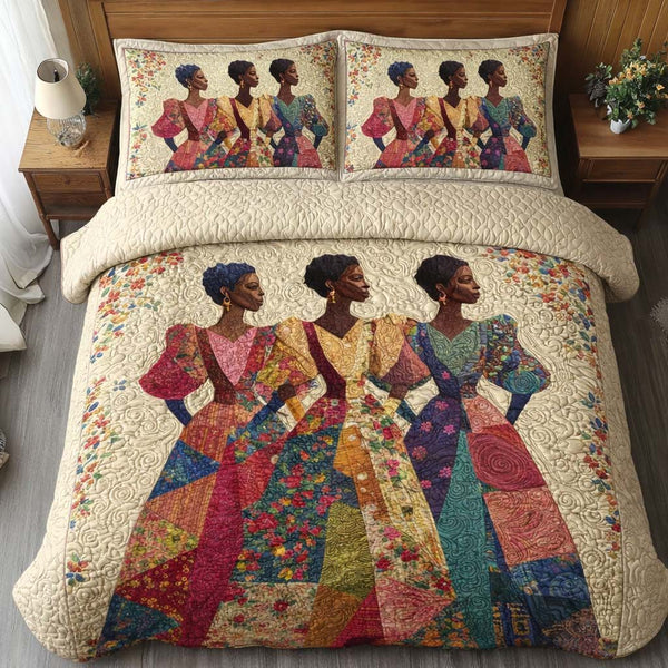 Sister Grace quilted 3-piece bedding set on a made bed with two matching pillow shams
