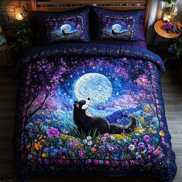 Skunk Silhouette quilted 3-piece bedding set on a made bed with two matching pillow shams