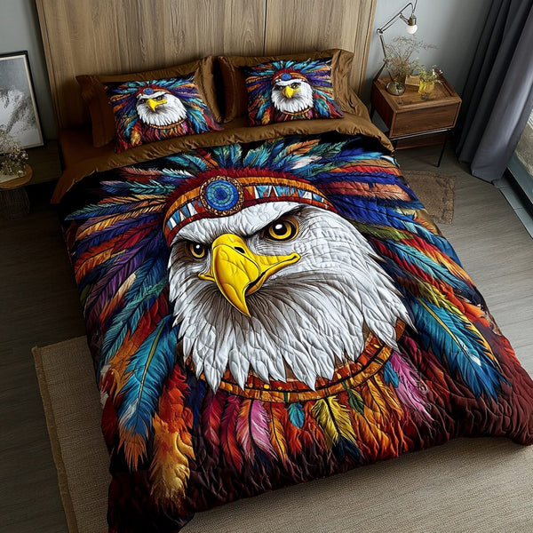 Sky Dancer quilted 3-piece bedding set on a made bed with two matching pillow shams