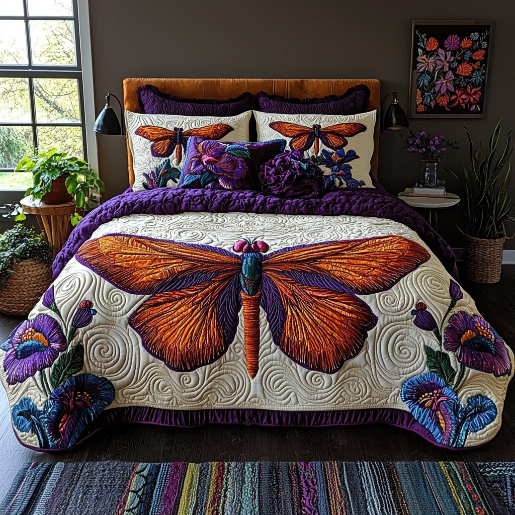 Sky Dancer quilted 3-piece bedding set on a made bed with two matching pillow shams