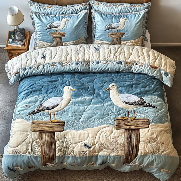 Sky Glide quilted 3-piece bedding set on a made bed with two matching pillow shams