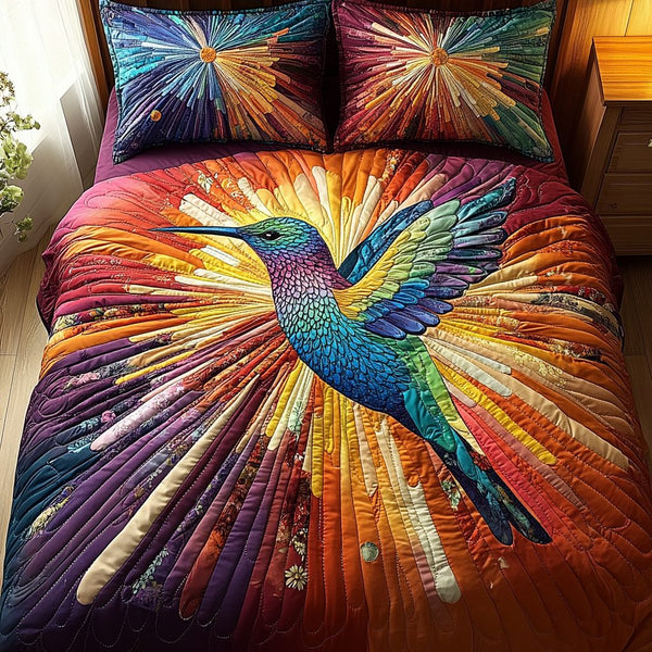 Sky Jewel quilted 3-piece bedding set on a made bed with two matching pillow shams