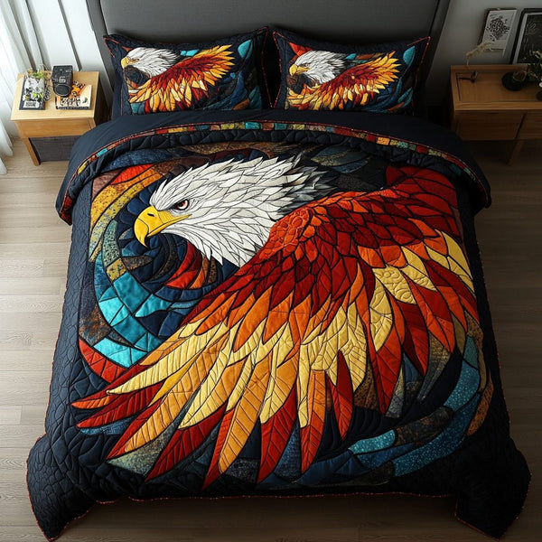 Sky Sentinel quilted 3-piece bedding set on a made bed with two matching pillow shams