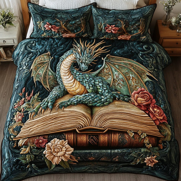 Sky Serpent quilted 3-piece bedding set on a made bed with two matching pillow shams