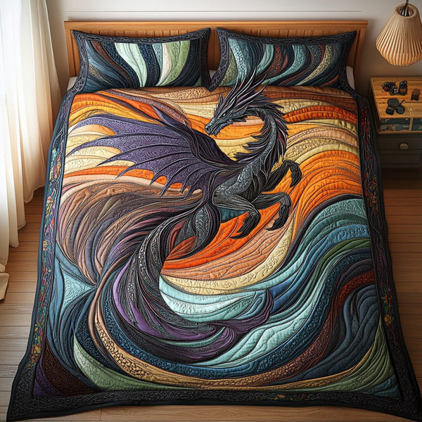 Sky Serpent quilted 3-piece bedding set on a made bed with two matching pillow shams