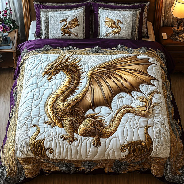 Sky Sovereign quilted 3-piece bedding set on a made bed with two matching pillow shams