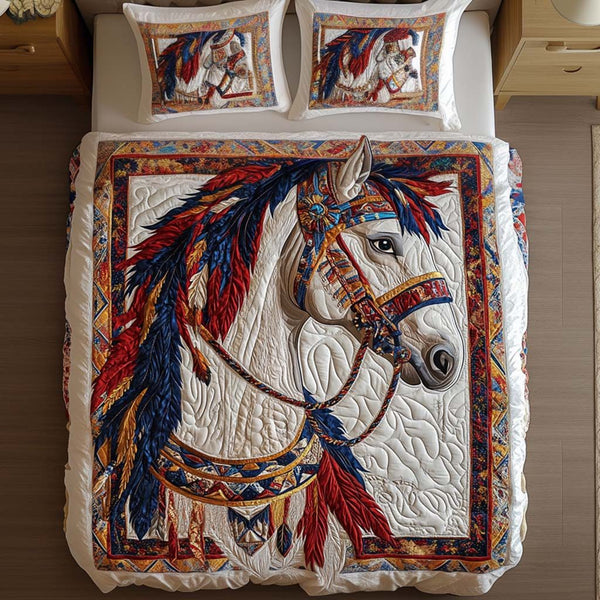 Sky Whisperer quilted 3-piece bedding set on a made bed with two matching pillow shams