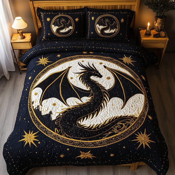 Skyborn Fury quilted 3-piece bedding set on a made bed with two matching pillow shams