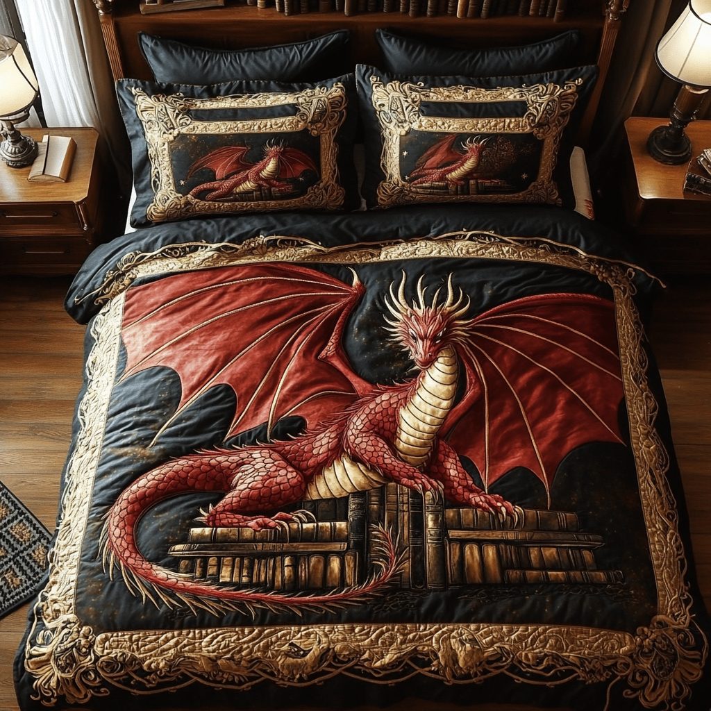 Skyborn Titan quilted 3-piece bedding set on a made bed with two matching pillow shams