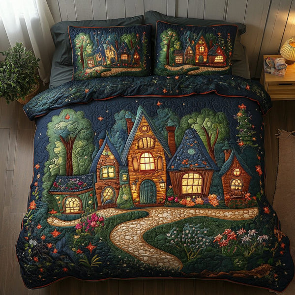 Skyline Serenity quilted 3-piece bedding set on a made bed with two matching pillow shams