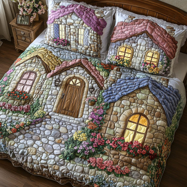 Skyline View quilted 3-piece bedding set on a made bed with two matching pillow shams