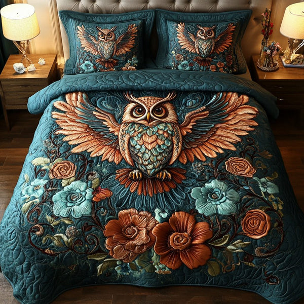 Skyward Dream quilted 3-piece bedding set on a made bed with two matching pillow shams