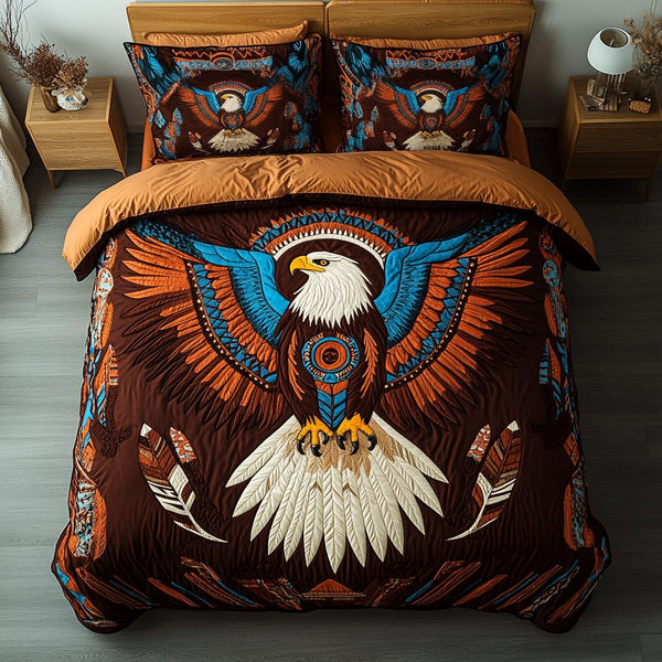 Skyward Spirit quilted 3-piece bedding set on a made bed with two matching pillow shams