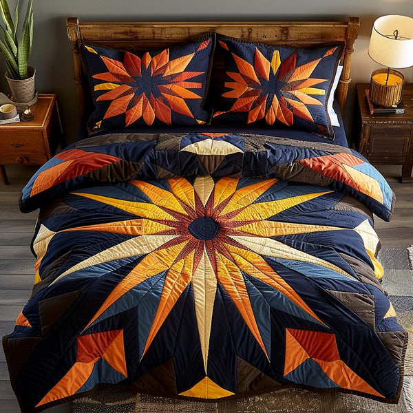 Skyward Star quilted 3-piece bedding set on a made bed with two matching pillow shams
