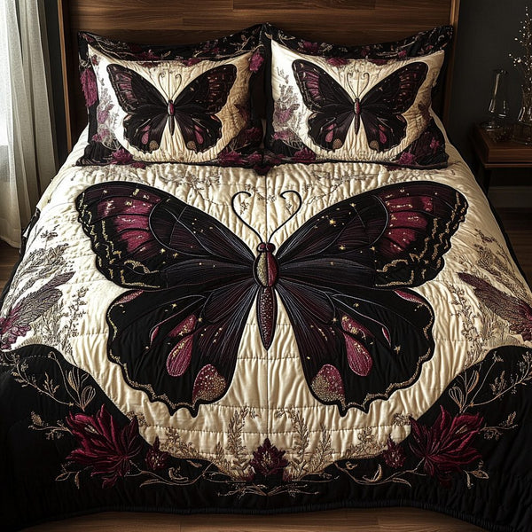 Skyward Swirl quilted 3-piece bedding set on a made bed with two matching pillow shams