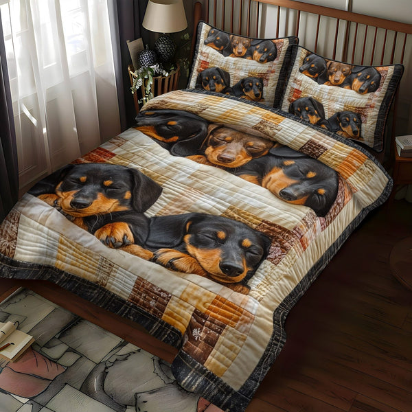 Sleepy Quartet quilted 3-piece bedding set on a made bed with two matching pillow shams