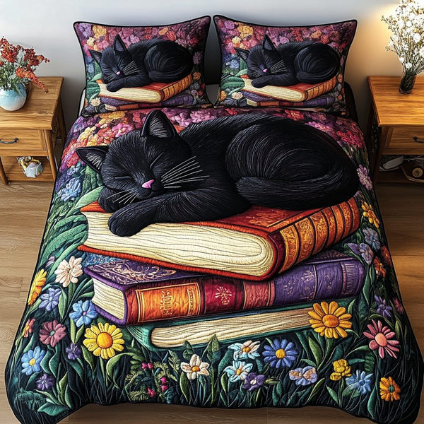 Sleepy Tales quilted 3-piece bedding set on a made bed with two matching pillow shams
