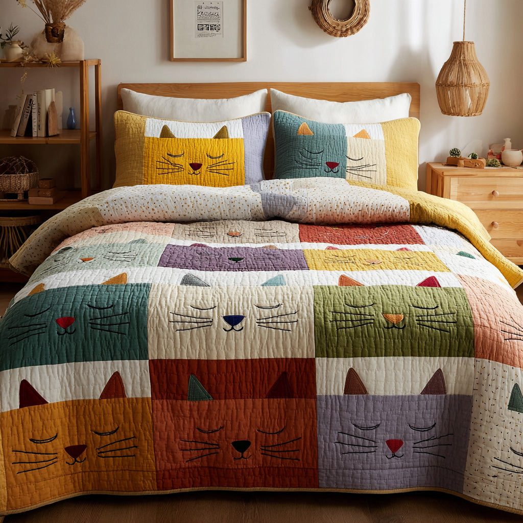 Sleepy Trio quilted 3-piece bedding set on a made bed with two matching pillow shams